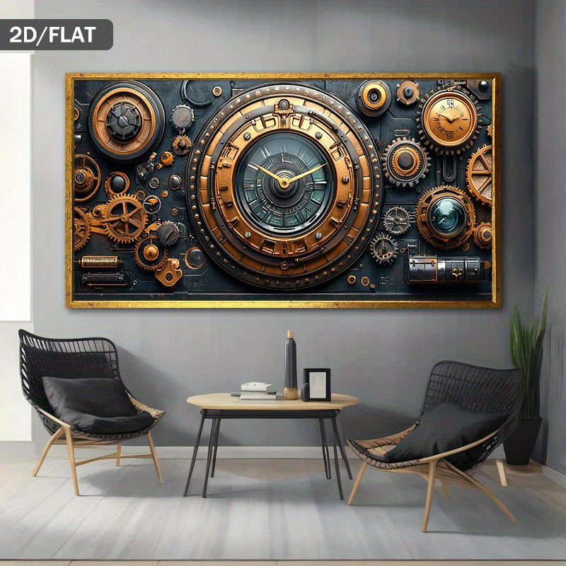 1pc Extra Large Modern Steampunk Clockwork Machinery Canvas Painting - Industrial Mechanical Decor with Clock, Gears, Cogs - Large Wall Art Poster for Living Room, Bedroom, Office - No Frame Needed - Perfect for Steampunk, In