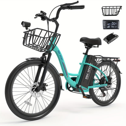 350-500w Powerful Motor, 20-26MPH Commut Erelectric Bike, LCD Display, 7 Speed Shift Adult Electric Bicycle, 36V 10.4A Lithium Battery, 24-inch Wheels, Aluminum Alloy Body, Front Fork Shock Absorber, Headlights, Night Driving