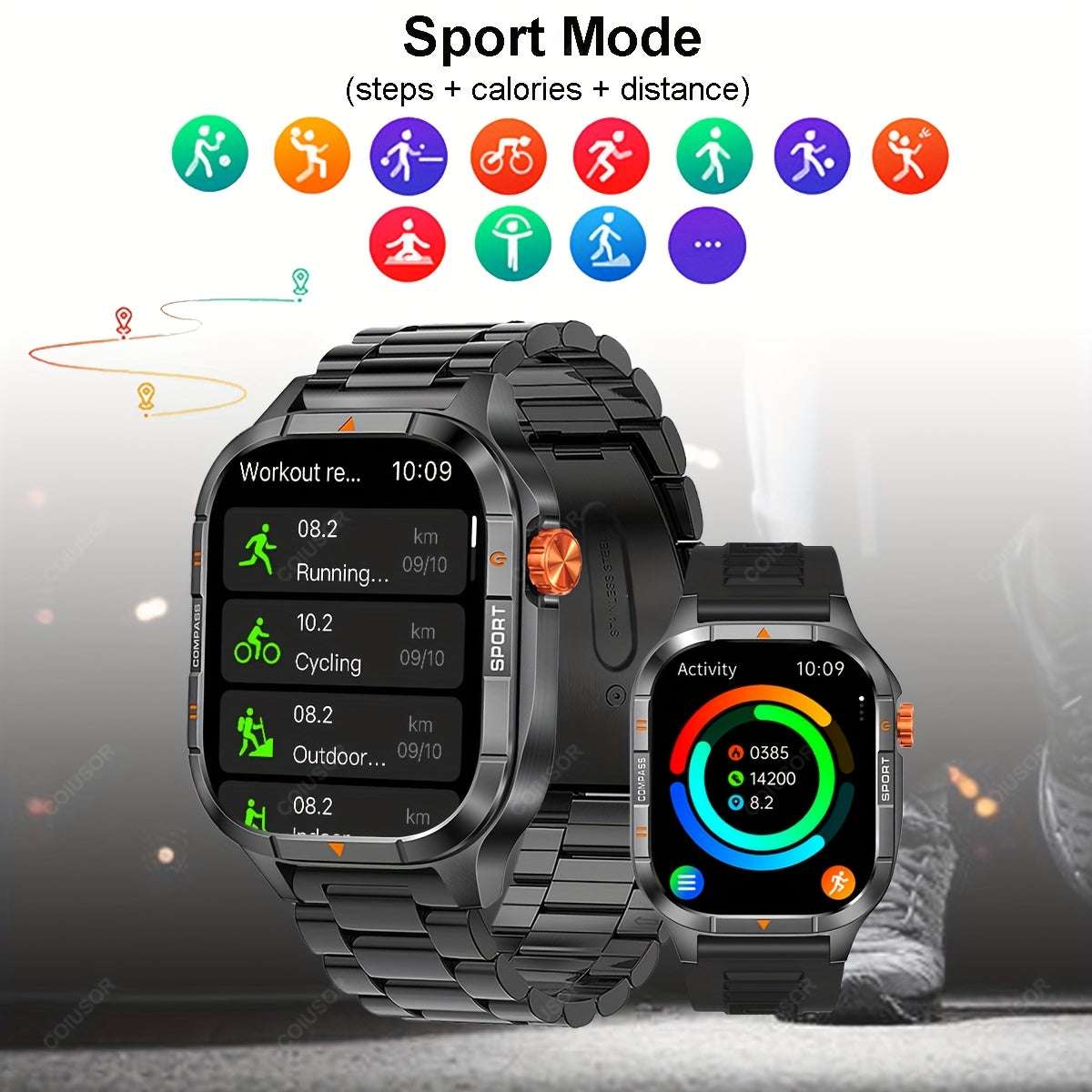 COIUSOR Men's & Women's Heavy-Duty Smart Watch with 1000mAh Battery, IP68 Waterproof, 2.01" HD IPS Display, ic, -like Compass & Wireless 5.3 - Rugged Outdoor Smartwatch for,, -Grade Fitness Tracker
