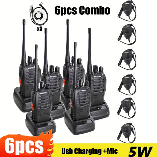 6pcs Walkie Talkie, Professional Two-Way Radios, Long Range UHF Communicator for Adults, Rechargeable Battery, Handheld 6pcs Walkie Talkie Set with Earpiece, Family Restaurant