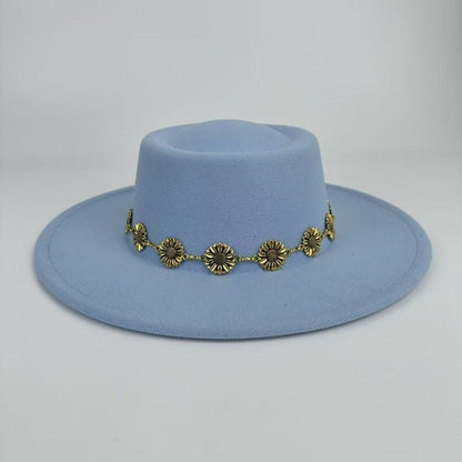 1pc Bohemian-style Unique and Fashionable Felt Hat - Decorated with Exquisite Golden Flower Chain Fedora Hat - Suitable for Daily Street Style, Music Festival Outfits, Bohemian-inspired Looks, Casual Outings and Trendy Season