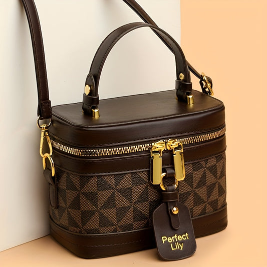 Perfect Lily Mini Crossbody Bag for Women - Vintage Geometric Pattern, Detachable Shoulder Strap, Zipper Closure, Polyester Lining, Ideal for Daily Commute, Work, Shopping, and Travel, Everyday Crossbody|Vintage Style Bag|Pol