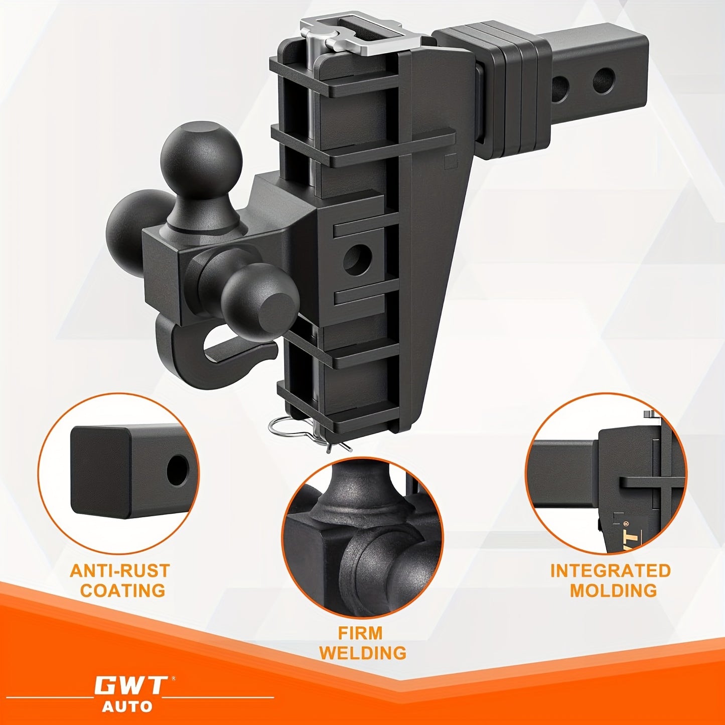 Class 3 Heavy Duty Adjustable Trailer Hitch with Hook - Tri-Ball 1-7/8" 2" 2-5/16" Tow Ball Mount, 6"/8" Drop Hitch, 17000 LBS GTW for Trucks - Universal Fit, Easy Installation & Solid Ball Mount