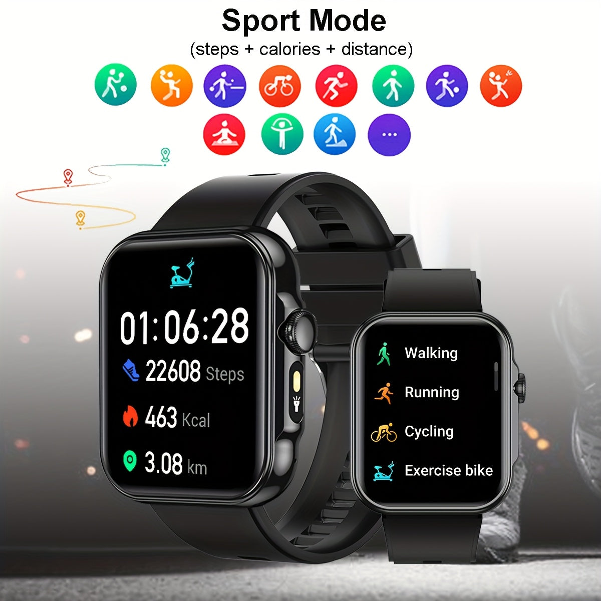 COIUSOR Smartwatch 2.01" HD Display, Wireless Calls & Information Sync, 100+ Sports Modes, Pedometer, Black Silicone Strap, Android/iOS Compatible, USB Rechargeable, Modern Digital Dashboard - Perfect Gift for Men & Women, Ou