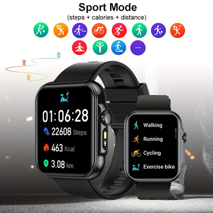 COIUSOR Smartwatch 2.01" HD Display, Wireless Calls & Information Sync, 100+ Sports Modes, Pedometer, Black Silicone Strap, Android/iOS Compatible, USB Rechargeable, Modern Digital Dashboard - Perfect Gift for Men & Women, Ou