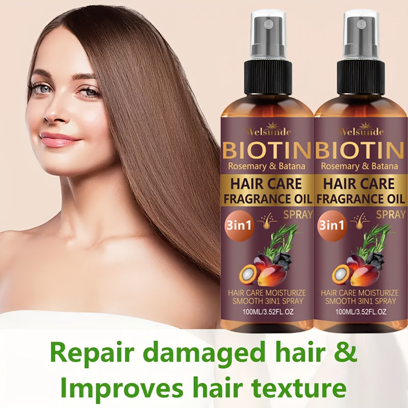 Set of 2 No-Rinse Hair Serum Oil Sprays Featuring Batana And Rosemary, Designed for Quick Volumizing, Smoothing, And Frizz Management. Eliminate Dryness And Split Ends While Providing Heat Protection, Addressing Various Hair