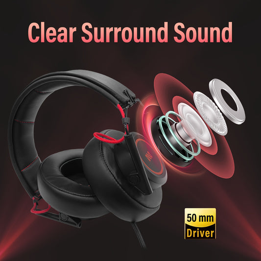 Colusi M21 Gaming Headset with Mic - Wired Over-Ear Headphones, Foldable & Portable, 3.5mm Audio Jack, Red Accents, USB-Powered for PC, PS4, PS5, Laptop - Ideal for Gaming & Entertainment, Gaming Headset, Entertainment Audio,