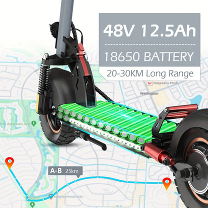 Electric Scooter 10"Off-Road Tires, 700W Motor, 32Km/H Fast Electric Scooter, Up to 25-35Km Range Offroad Electric Scooter for Adults, Commuting, Foldable Electric Scooter Halloween, Christmas Gifts