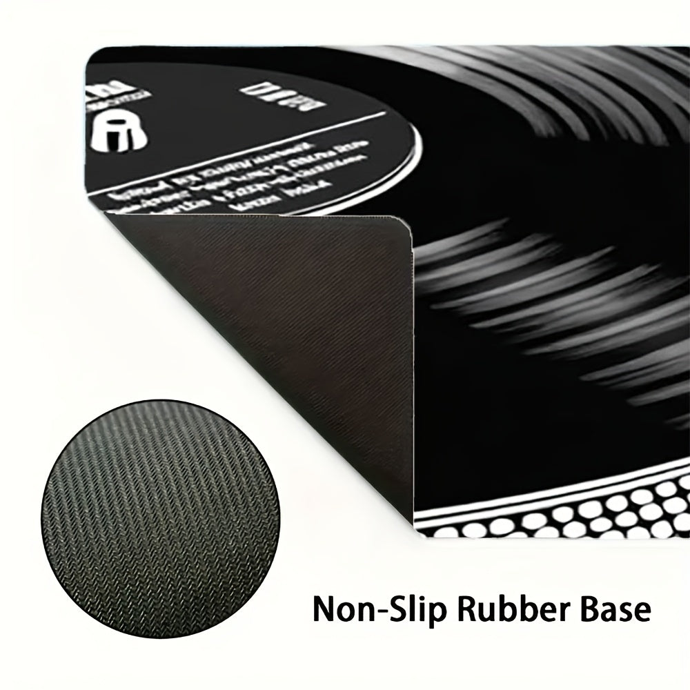 1pc Large Vinyl Record & Turntable Design Gaming Mouse Pad - Non-Slip Waterproof Desk with Anti-Scratch Surface, Thickened Ergonomic Rubber Base for PC/Mac/Laptop, DJ-Inspired Office & Computer Setup Accessory for &