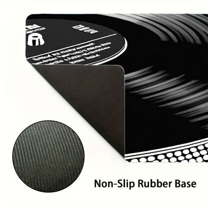 1pc Large Vinyl Record & Turntable Design Gaming Mouse Pad - Non-Slip Waterproof Desk with Anti-Scratch Surface, Thickened Ergonomic Rubber Base for PC/Mac/Laptop, DJ-Inspired Office & Computer Setup Accessory for &