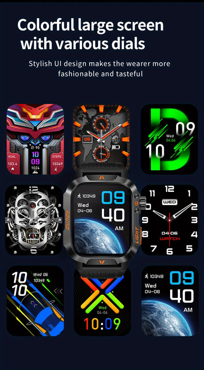 QTLJJBY Outdoor Sports Smartwatch with One-Touch Call Answering/Dialing, Message Notifications, Multiple Sports Modes, Activity Tracker (Calorie, Pedometer), Flashlight, 600mAh Battery, IP68 Waterproof, Couple's Watch, Perfec