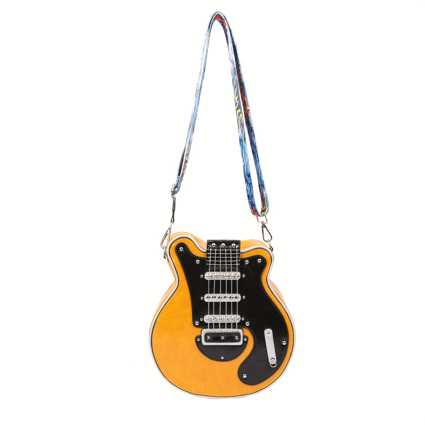 Creative Guitar-Shaped Crossbody Bag - High-Quality with Adjustable & Detachable Strap (35.4"-62.2"), Zipper Closure, Spacious Compartment & Hidden Pockets - Retro Unisex Design for Daily Use, Concerts, Travel - Olive/Red/Blu