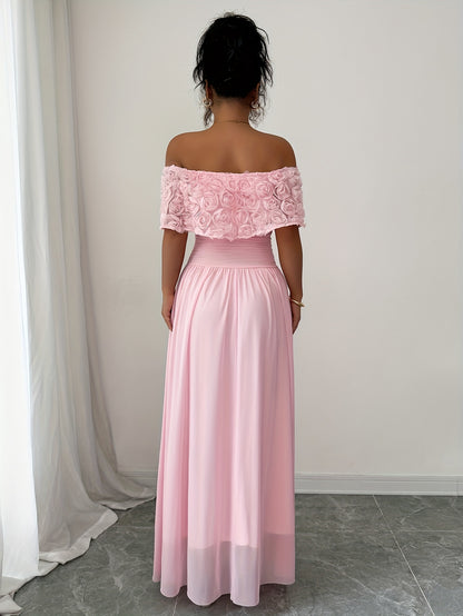 Women'S Elegant Off-Shoulder Maxi Dress - Formal Party Wedding Gown with Waist, Flattering A-Line Silhouette, Soft Pink Formal event dresses for Women - K2533418, Dresses for Wedding Guest, Evening Gown, Offshoulder Design, D
