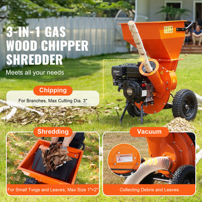 VEVOR Wood Chipper Shredder Mulcher 7HP Heavy Duty Gas Powered 3” 212cc/ 420cc, 4.1kw/4.1kw