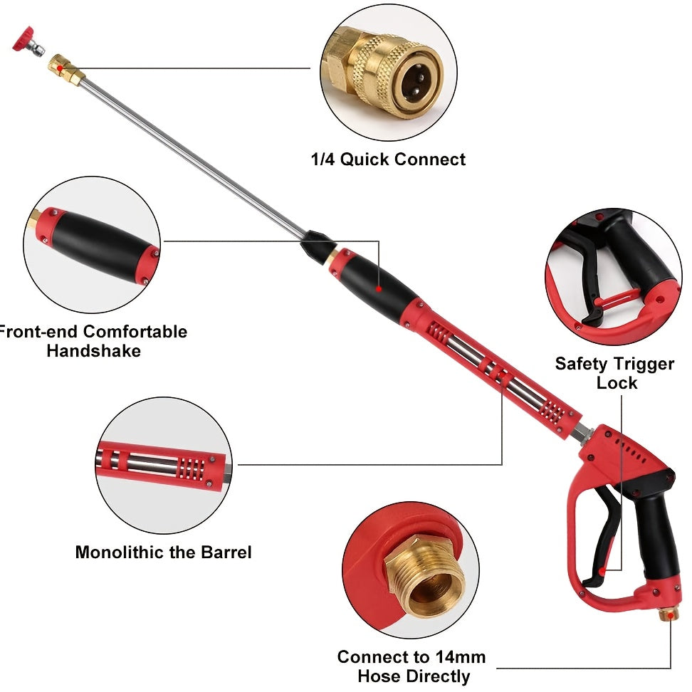5000 PSI High-Pressure Wash Gun with 5 Nozzle Heads & M22 Connector - 39-Inch Heavy-Duty Stainless Steel Pressure Washer for Cars, Trucks, Motorcycles, Bikes, Lawn Equipment - Ergonomic Handle, Durable Construction, Car Wash