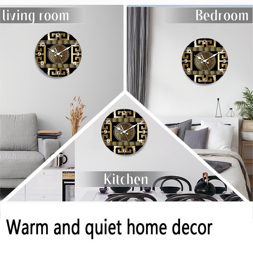 1pc Silent Non-Ticking Wooden Wall Clock, Fashionable Greek Key Design, Quartz Movement, For Festive Home Decor & Gift Giving, AA Battery Operated (Battery Not Included)