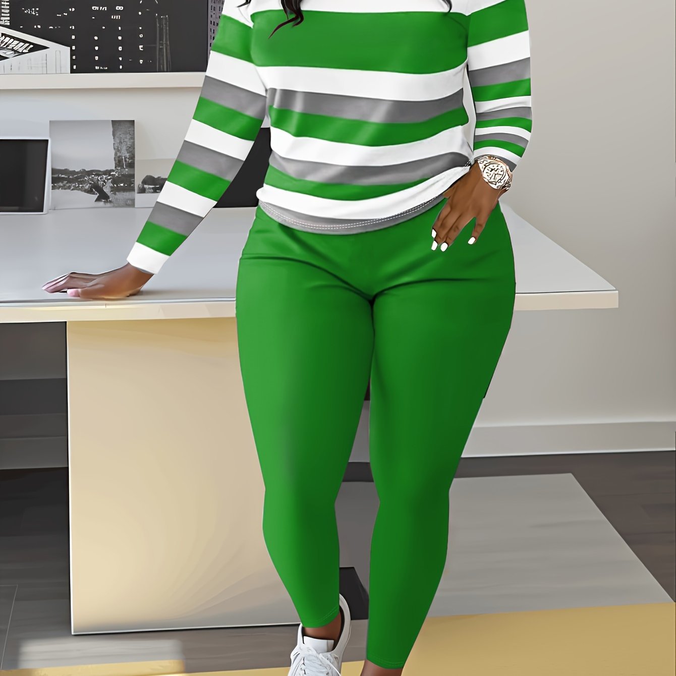 Smct01 Casual Long Sleeve Set with Striped Custom Print