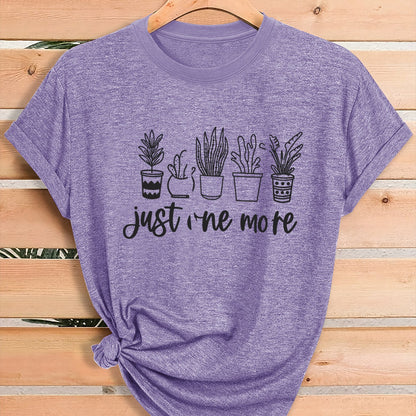 Women'S Green Plant Print T-Shirt with "Just One More" Slogan & Cactus/Succulent Design - Breathable Round Neck Casual Streetwear Top for Gym, Casual Attire, All-Season Comfort - Funny Botanical Graphic Tee for Plant Lovers,