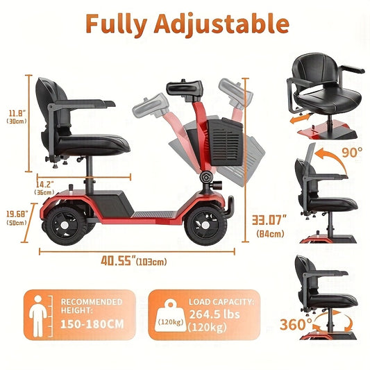 Heavy-Duty Four-Wheel Mobility Scooter for Elderly & Adults - 250W Motor, 15-Mile Range, 9" All-Terrain Solid Tires, 270 lbs Capacity, Foldable Lightweight Design with Appetizer Blue, Dual-Power Battery/AC Charging & US Plug
