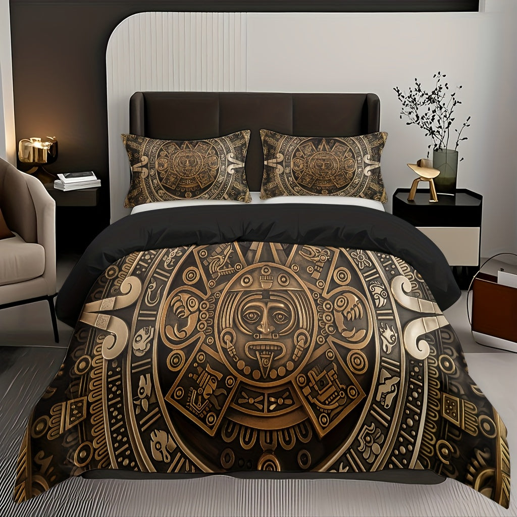 3pcs Comfortable Vintage Civilization Pattern Duvet Cover Set Soft High-Definition Digital Print Perfect Gift Soft, Breathable 100% Polyester All-Season, Family And Friends Gift Machine Washable (1 Duvet Cover + 2 Pillowcases