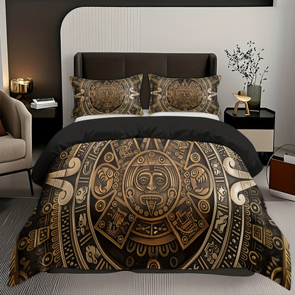 3pcs Comfortable Vintage Civilization Pattern Duvet Cover Set Soft High-Definition Digital Print Perfect Gift Soft, Breathable 100% Polyester All-Season, Family And Friends Gift Machine Washable (1 Duvet Cover + 2 Pillowcases