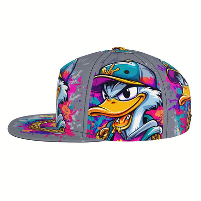 Unisex Adjustable Snapback Baseball Cap - Vibrant Graffiti Cartoon Duck Street Art Design, Lightweight 100% Polyester, Machine Washable, Flat Brim Trucker Hat for Men & Women, Perfect Gift for Father's Day, Mother's Day, Beac