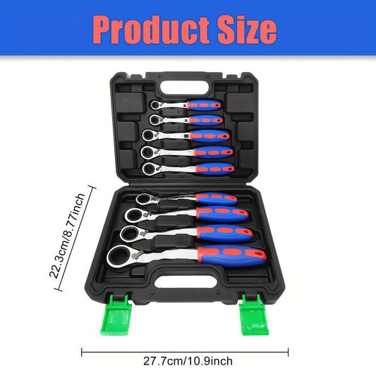 [Ratcheting Wrench Set] 9pcs 72-Tooth Reversible Soft Grip Ratcheting Wrench Set | Combination Wrench Set, Offset Box Wrench with Organizer Box, 8-22mm, Metric, 15-Degree, Cr-V Steel for Automobile, Car, Motorcycle, Bicycle,