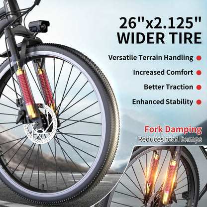Mountain Electric Bicycle, Battery Can Be Sold Separately, 500W (peak 740W) Silent Motor, 26 Inch Tires, Power Brake, Alloy Frame, 20MPH, Additional Mudguard, Equipped With Front Plug And Lighting System