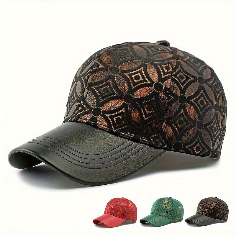Metallic Golden-on-Green Baseball Cap - Adjustable Strap, Lightweight Hip-Hop Hat for Men & Women, Urban streetwear, Concerts, Parties - Unisex Driver Cap for Everyday & Special Events, Party Headwear, Geometric Pattern, Brea