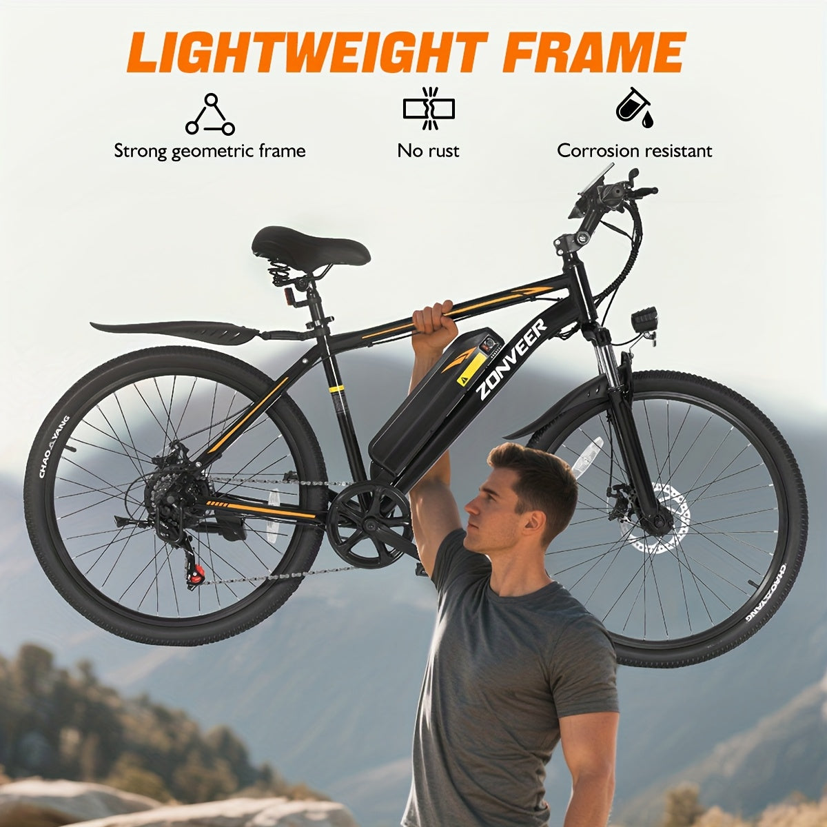 M26 Electric Bike for Adults - 1000W Peak Motor, 40-Mile Range & 20MPH High-Speed, 26" All-Terrain Tire Ebike with Front Suspension, 7-Speed Shimano System, 360Wh Removable Battery, Hydraulic Disc Brakes, Carbon Rims - Heavy-