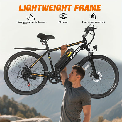 M26 Electric Bike for Adults - 1000W Peak Motor, 40-Mile Range & 20MPH High-Speed, 26" All-Terrain Tire Ebike with Front Suspension, 7-Speed Shimano System, 360Wh Removable Battery, Hydraulic Disc Brakes, Carbon Rims - Heavy-