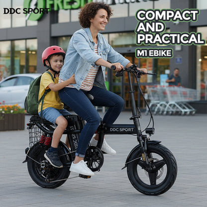 M1 Electric Bike For Adults,32 Miles Range,700W peak motor,20MPH Speed, 48V 20Ah Removable Battery, Dual Disc Brakes, Front And Rear Suspension & Commuter EBike, 14'' all-purpose tire, LCD Mileage Display