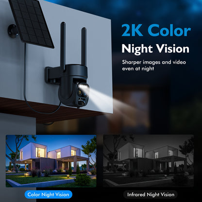 5pcs [10x Zoom] 360-degree Low-power Solar Panel Battery 2K FHD WiFi With Spotlight Alarm, Motion Detection, Color Night Vision, Two-way Audio And.