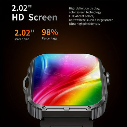 COIUSOR Men'S Smartwatch with LED Flashlight, IPX7, Wireless Calling & SMS Alerts, 2.02" HD Large Screen, Sports Mode, Zinc Alloy, Compatible with for iphone/Android, USB Rechargeable, Sporty Watch Design, Robust Strap Qualit
