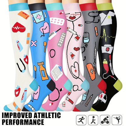 6 Pairs Compression Sports Socks, Unisex Lightweight Casual Mid-Calf Socks For Running, Cycling, Soccer, Hiking, Outdoor Activities & Travel