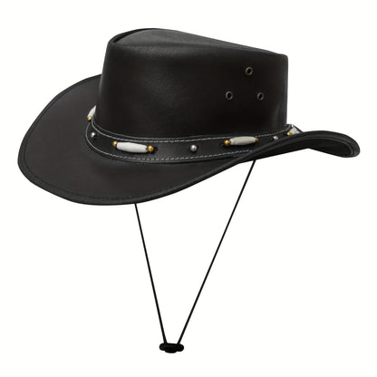SideWinder Australian Cowboy Genuine Leather Hat Unisex Adult for Men And Women Shapeable Outback Western Style Wide Brim, Festival Unisex Outdoor Accessory, High Quality &, Stitching, Lightweight Top-Grain Genuine Leather, A