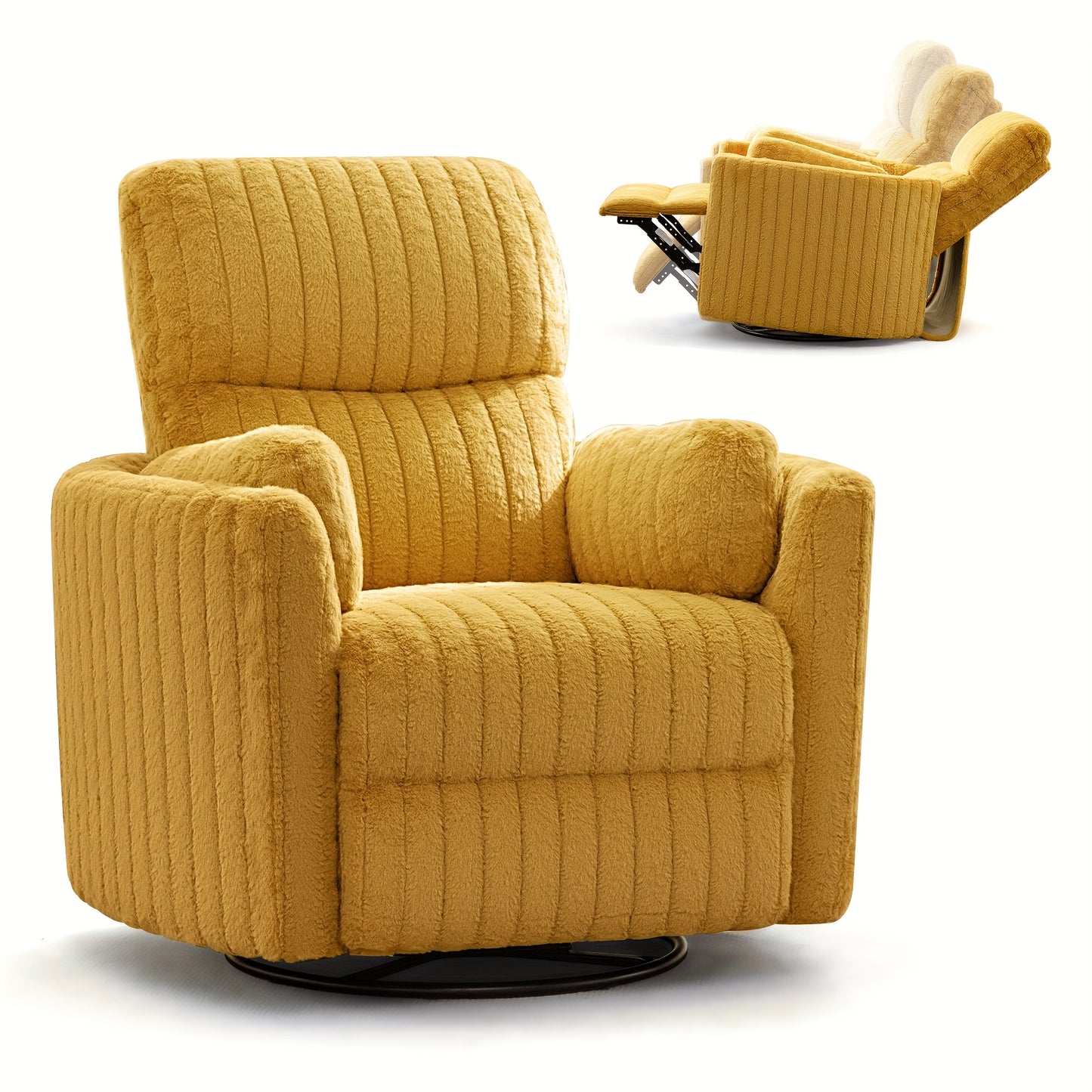 KERDOM 3-in-1 Electric Rocker Recliner Chair with 270° Swivel & Memory Foam, Heavy-Duty Rocking Recliner Sofa Bed with Global Voltage (110-240V), Plug-in Floor Design (No Wood Parts) - Beige/Yellow/Gray