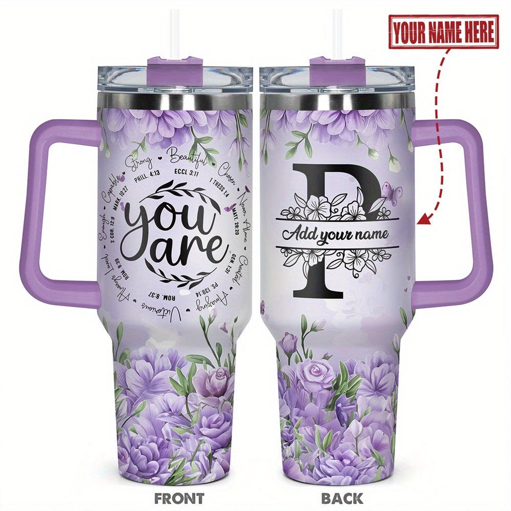 1pc Personalized Name & Motivational Quote Tumbler 40oz with Lid - Custom Stainless Steel Cup, Insulated for Hot/ Drinks, Custom Name/Date/Message Gift for /Men, Birthdays, Christmas, Valentines, Teachers, Coworkers
