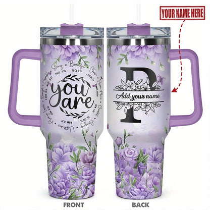 1pc Personalized Name & Motivational Quote Tumbler 40oz with Lid - Custom Stainless Steel Cup, Insulated for Hot/ Drinks, Custom Name/Date/Message Gift for /Men, Birthdays, Christmas, Valentines, Teachers, Coworkers