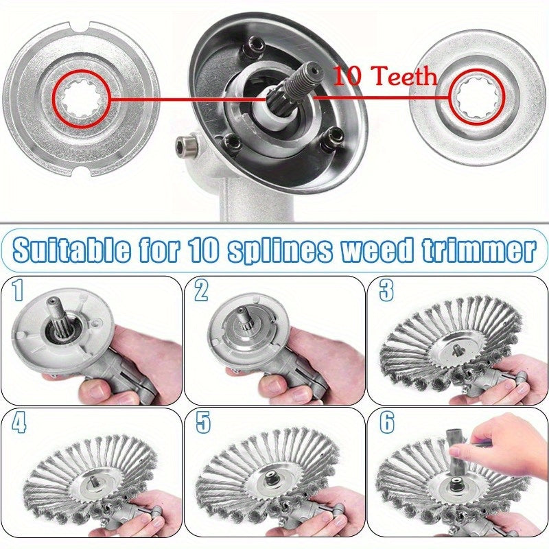 10 Inch Unbreakable Wired Trimmer Blade, Steel Wire Cutter Trimmer Head, Wire Rotary Brush Weed Trimmer Head, Weed Eater Head with Adapter Kit for Moss Grass Rust Removal