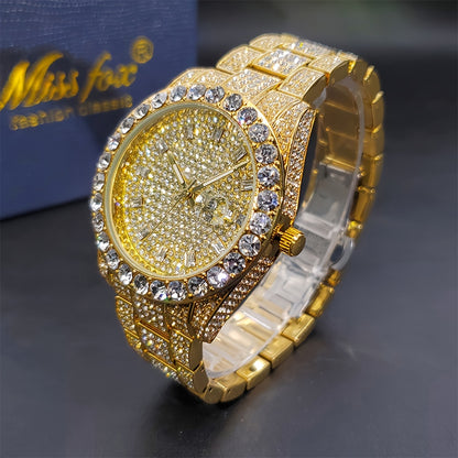 Men's Classic Business Quartz Watch - Rhinestone Dial, Zinc Alloy Strap - Party Style | Calendar Feature | Battery Powered