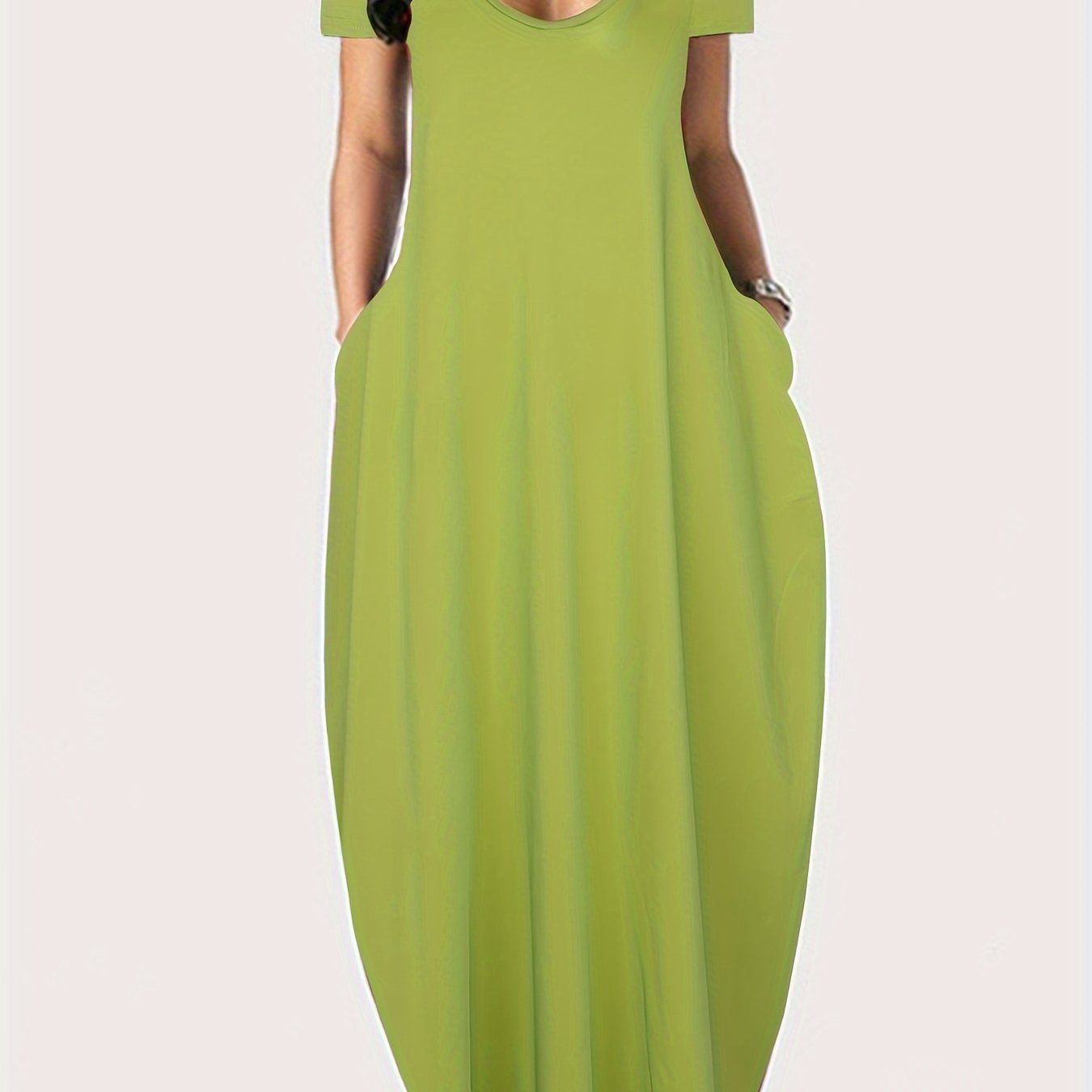 Solid Simple Dress, Casual Short Sleeve Maxi Dress With Pockets, Women's Clothing