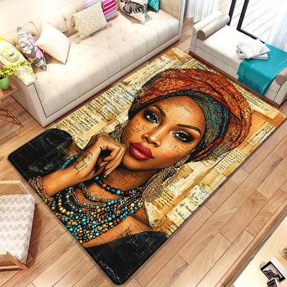 Heavy-Duty African Women Cultural Mat - Non-Slip Backing, Machine Washable Bath Mat & Floor Mat with Traditional Attire Design - Large Area Mat for Living Room, Bathroom, Office, Outdoor - Elegant Home Decor Mat, Rugs for Bat