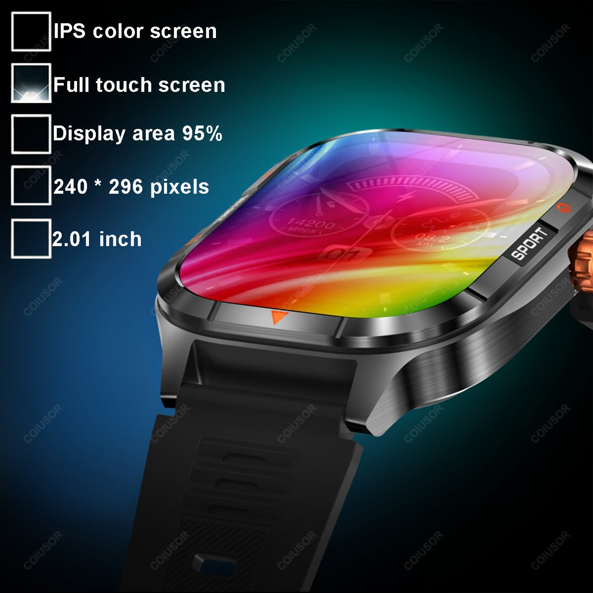 COIUSOR Men's & Women's Heavy-Duty Smart Watch with 1000mAh Battery, IP68 Waterproof, 2.01" HD IPS Display, ic, -like Compass & Wireless 5.3 - Rugged Outdoor Smartwatch for,, -Grade Fitness Tracker