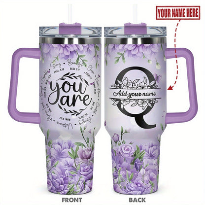 1pc Personalized Name & Motivational Quote Tumbler 40oz with Lid - Custom Stainless Steel Cup, Insulated for Hot/ Drinks, Custom Name/Date/Message Gift for /Men, Birthdays, Christmas, Valentines, Teachers, Coworkers