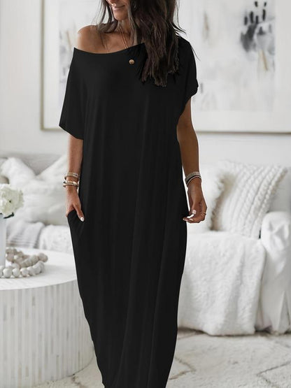 Women's Solid Color Batwing Sleeve Lounge Dress, Casual Comfy Short Sleeve Nightdress for Daily Wear, Loungewear, Ladies Sleepwear for All Seasons