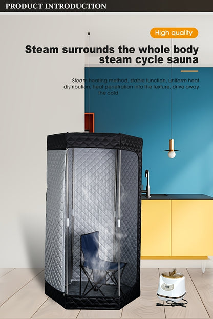 Home Portable Full Body Sweat Box Sauna Room Pentagonal Sauna Tent Gym With 1500W 3L Steam Pot Remote Control Chair