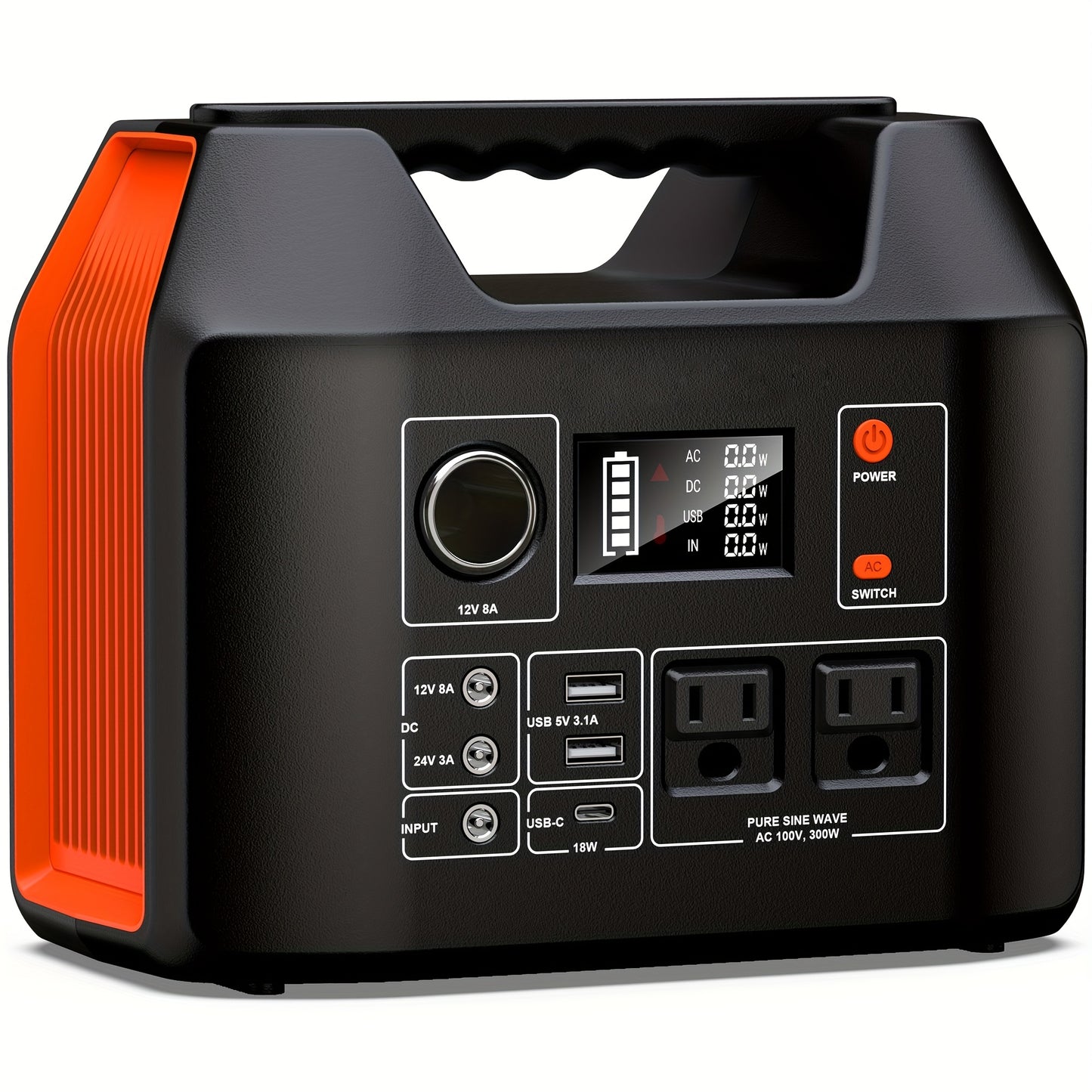 300W/100W Portable Power Station Solar Generator, (Solar Panel Optional), 146Wh/260Wh/296Wh High Capacity Battery Pack, With 2x 110V AC Outlet, DC USB C Port, LED Light, Power Bank For Outdoor Camping Hiking Road Trip Cycling