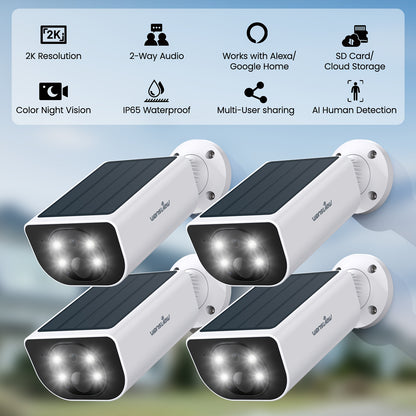 Wansview Solar Security Cameras Wireless Outdoor High Quality, Wireless Security Camera, 2K HD Resolution, Color Night Vision, Two-Way-Audio, Motion Detection, SD Card/Cloud Storage, Compatible with Alexa/Google Home