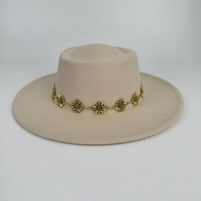 1pc Bohemian-style Unique and Fashionable Felt Hat - Decorated with Exquisite Golden Flower Chain Fedora Hat - Suitable for Daily Street Style, Music Festival Outfits, Bohemian-inspired Looks, Casual Outings and Trendy Season